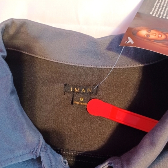 IMAN Jacket Denim Cotton Blend Button Short Jean Jacket 1X Olive Green - Picture 3 of 7